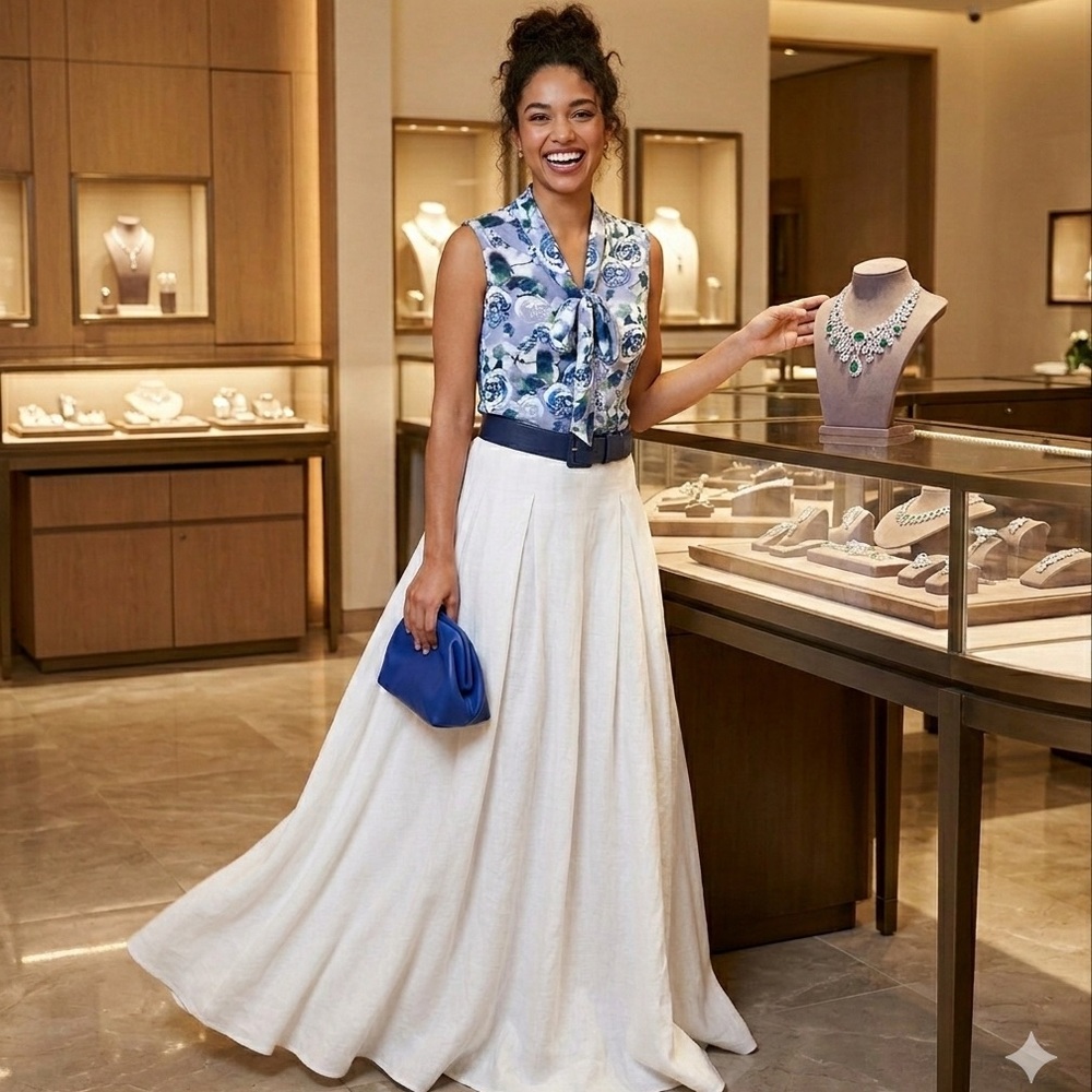 Floral Sleeveless Top - Blue and Green